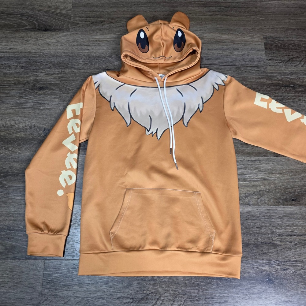 Pokemon Unisex Medium Hoodie Brown Eevee Cosplay Graphic 3D Ears Pullover